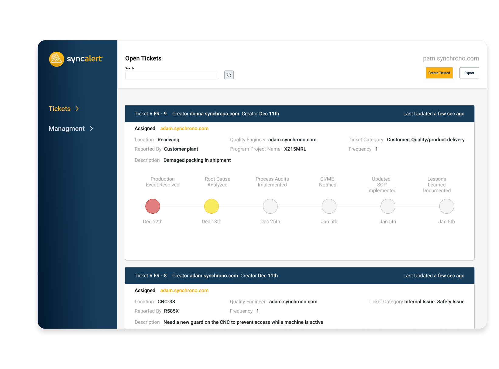 Open ticket screen in SyncAlert