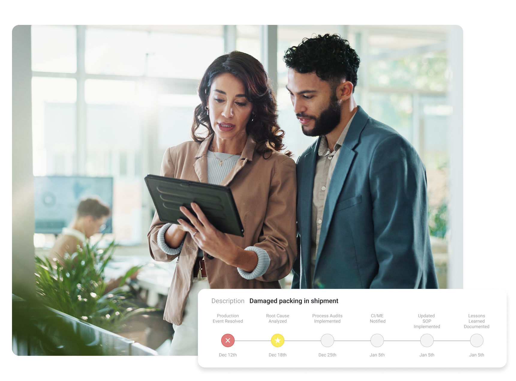 Manufacturing employees using alert tracking with status updates in SyncAlert