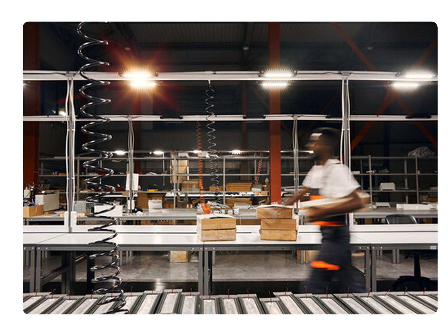 Manufacturing employee moving fast in a plant