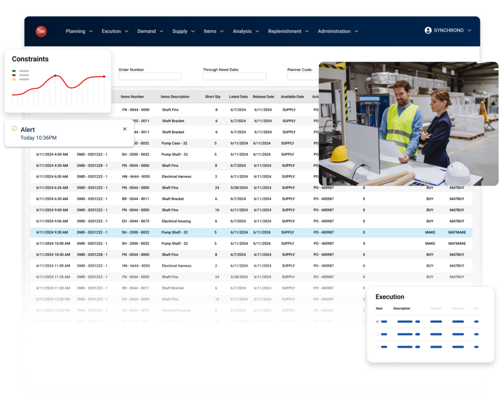 Manufacturers using SyncManufacturing with constraints and alerts
